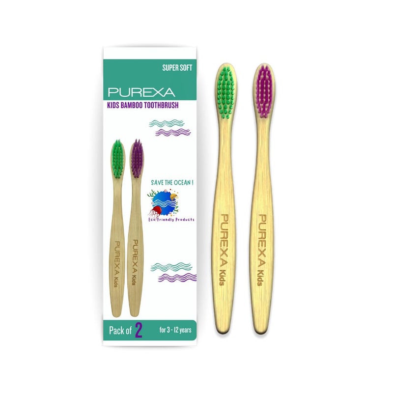 Purexa Kids Bamboo Toothbrush (Pack of 2)| Soft Bristles & Easy Grip Handle | Eco-Friendly, Antibacterial & Biodegradable | Safe & Gentle Oral Care for Kids (Ages 3-12) | Brown - Image 3