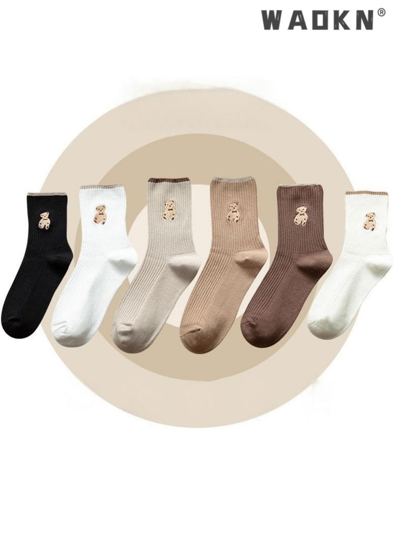 دبليو أيه أو كي أن 6 أزواج من الجوارب النسائية القطنية المبهجة المزخرفة برسومات حيوانات لطيفة، جوارب نسائية رياضية فضفاضة، جوارب قطنية مرنة غير رسمية، جوارب غير رسمية - مثالية للارتداء اليومي - Image 1