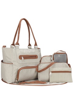 Arababy Set Of 6 Diaper Bag With Hooks And Nappy Changing Mat - Ivory White  - Image 1