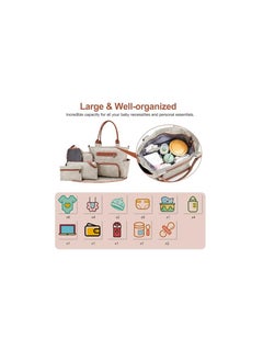 Arababy Set Of 6 Diaper Bag With Hooks And Nappy Changing Mat - Ivory White  - Image 3