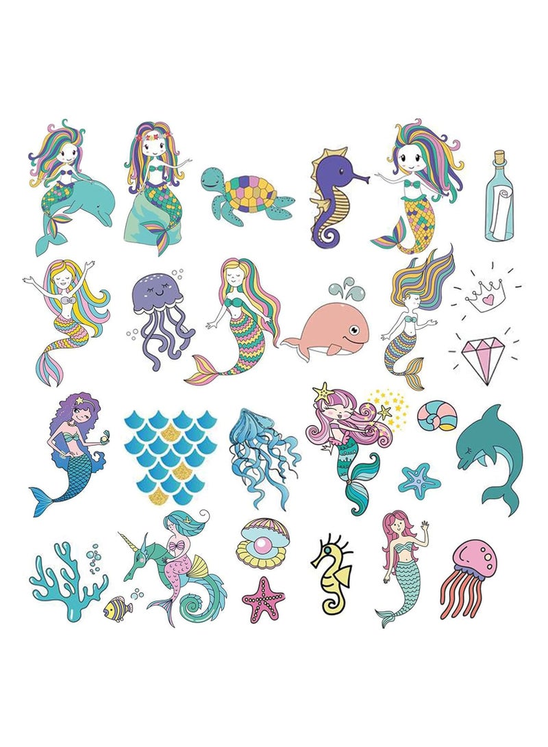قوس قزح أورينبو وشم حورية البحر المؤقت للفتيات 100 وشم حورية البحر لوازم زينة حفلات أعياد الميلاد هدايا للأطفال والفتيات - Image 1