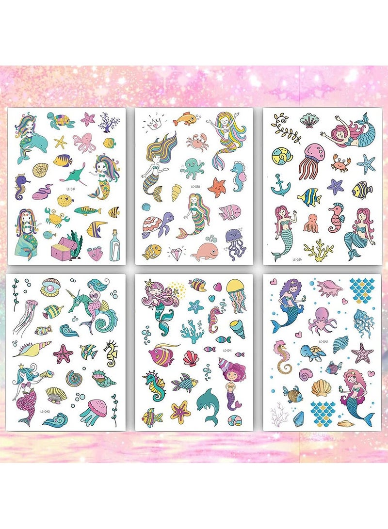 قوس قزح أورينبو وشم حورية البحر المؤقت للفتيات 100 وشم حورية البحر لوازم زينة حفلات أعياد الميلاد هدايا للأطفال والفتيات - Image 2