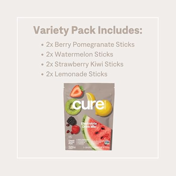 Cure Hydration | Plant-Based Electrolyte Drink Mix | No Added Sugar | FSA-HSA | Dehydration Relief Powder Made with Coconut Water | Non-GMO | Vegan | 8 Packets - Variety Pack - Image 4