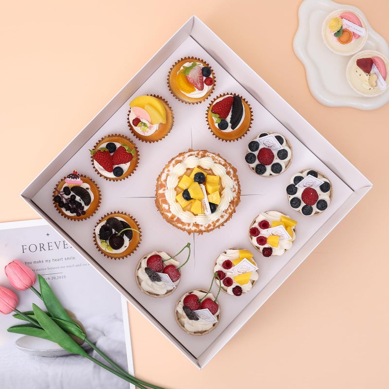 CHENZEM 24 Packs Bento Cake and Cupcake Box Fit 12 muffin Cupcakes and 1 Mini Cake Box with Clear Window and Stickers for Wedding Birthday Valentine'Day Party Baking Supplies (White, 1+12(24 Pack)) - Image 5