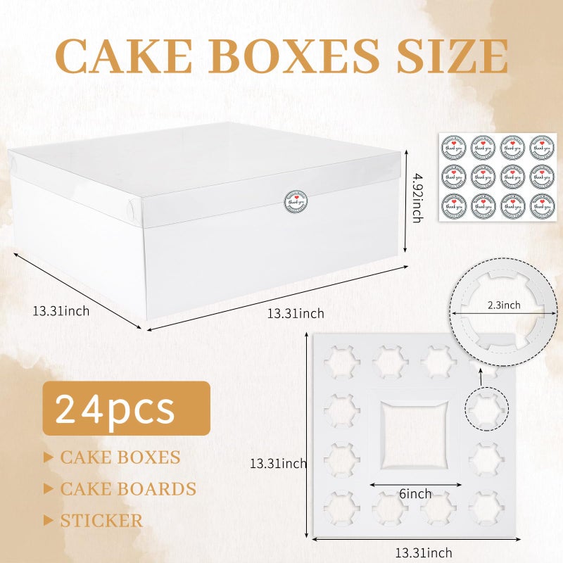 CHENZEM 24 Packs Bento Cake and Cupcake Box Fit 12 muffin Cupcakes and 1 Mini Cake Box with Clear Window and Stickers for Wedding Birthday Valentine'Day Party Baking Supplies (White, 1+12(24 Pack)) - Image 2