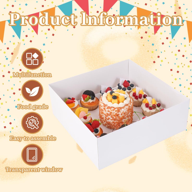 CHENZEM 24 Packs Bento Cake and Cupcake Box Fit 12 muffin Cupcakes and 1 Mini Cake Box with Clear Window and Stickers for Wedding Birthday Valentine'Day Party Baking Supplies (White, 1+12(24 Pack)) - Image 3