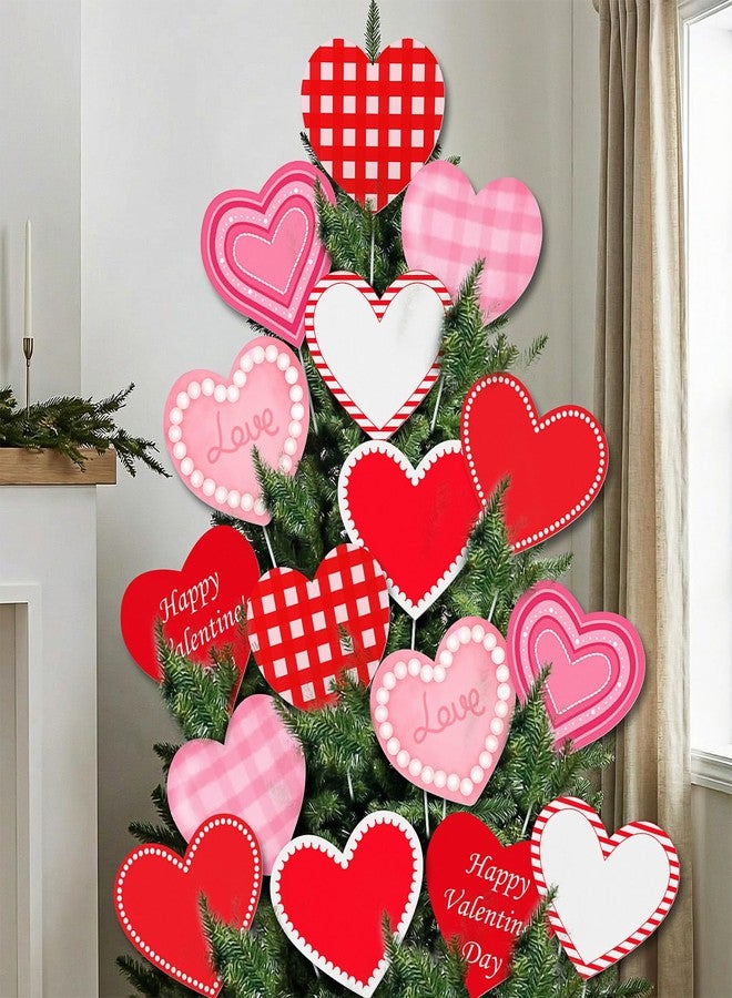 Norme 16 Pcs Valentine's Day Decorations Tree Picks 8 Inch Large Red Pink White Assorted Hearts Valentines Tree Topper Ornaments for Home Wedding Office Decor - Image 1
