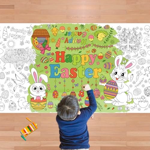OHOME Easter Giant Coloring PosterTablecloth Easter Crafts for Kids 30 x 72 Inches Jumbo Coloring Banner Games Gifts Toys for BasketActivities Treats Party Decorations - Image 1