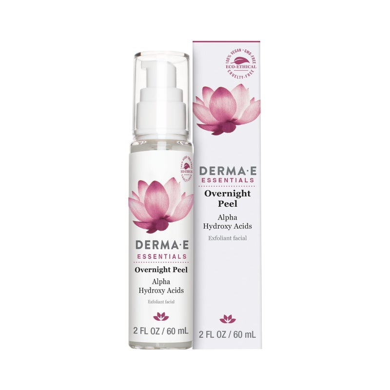 derma-e DERMA E Essentials Overnight Peel â€“ Vegan, Gluten-Free Nourishing Facial Exfoliant with Alpha Hydroxy Acid and Lactic Acid, 2 fl oz - Image 1