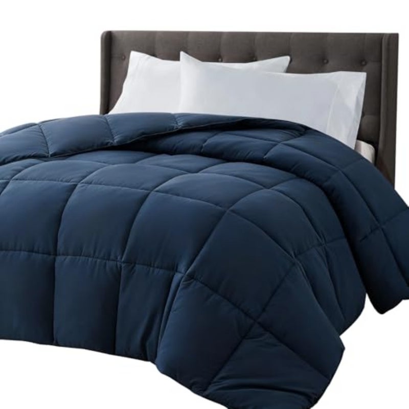 Quilted California King Comforter - All-Season Down Alternative Duvet Insert - Luxury Hotel Winter Warm Navy Comforter with Anti-Clump Tech and 8 Tabs - Reversible 96"x104"