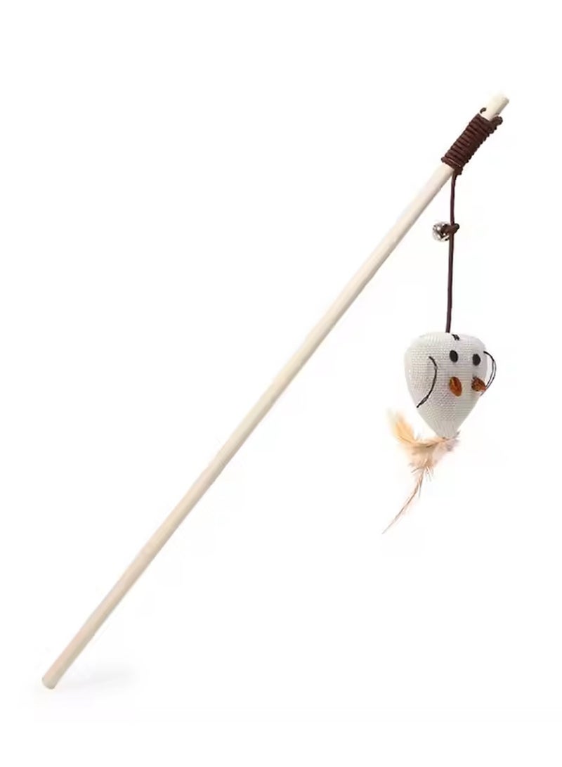 Natural Wood Cat Teaser Wand Toy with Teaser Refills for Cats