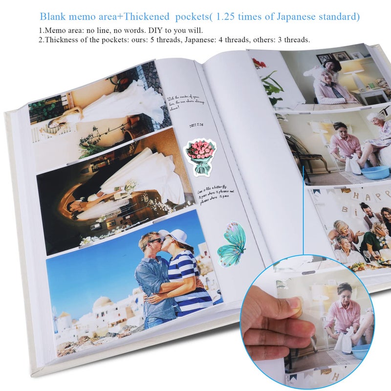 1DOT2 Luxury Fabric Photo Album 4x6 With Writing Space Acid Free Pockets Holds 300 Photos with Memo  3 Per Pages Photobook Album for Wedding Vacation Family Sage Green - Image 3