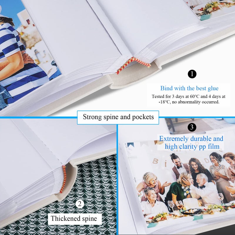 1DOT2 Luxury Fabric Photo Album 4x6 With Writing Space Acid Free Pockets Holds 300 Photos with Memo  3 Per Pages Photobook Album for Wedding Vacation Family Sage Green - Image 4