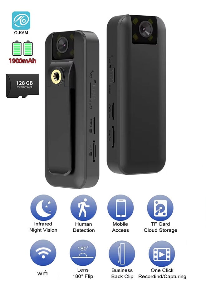 Small Portable Camera, 1080P HD On The Body Worn Camera Night Vision Recorder, With 180 Degree Rotating Lens, With 128G Card, Pocket Video Recorder With Rear Clip For Outdoor Cycling  - Image 1