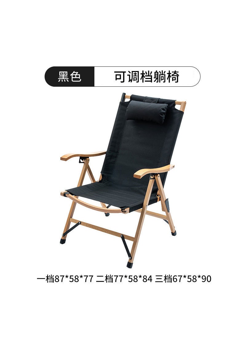 Generic - Outdoor Kermit Nap Large Folding Chair Portable Casual Solid Wood Recliner with Headrest Camping Beach Camping Chair - Image 1