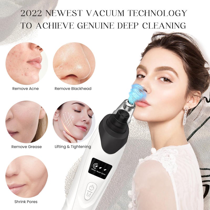 Gackoko 2025 Blackhead Remover Pore Vacuum,Facial Pore Cleaner-5 Suction Power,5 Probes,USB Rechargeable Blackhead Vacuum Kit Electric Acne Extractor Tool for Adult (Black) - Image 2
