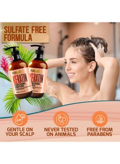 Pure Nature Lux Spa Keratin Shampoo and Conditioner Set - Sulfate and Paraben Free Treatment for Dry Hair - Anti Frizz, Collagen Enriched Formula for Curly or Damaged Hair - Safe for Men and Women with Color Treated Hair  - Image 3