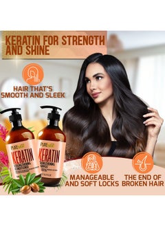 Pure Nature Lux Spa Keratin Shampoo and Conditioner Set - Sulfate and Paraben Free Treatment for Dry Hair - Anti Frizz, Collagen Enriched Formula for Curly or Damaged Hair - Safe for Men and Women with Color Treated Hair  - Image 2