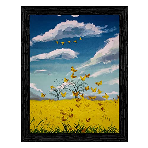 Indianara Set of 3 Butterflys in the Land Scape Framed Art Painting (3917BK) without glass 10.2 X 13, 10.2 X 13, 10.2 X 13 Inch (Multicolor) - Image 4