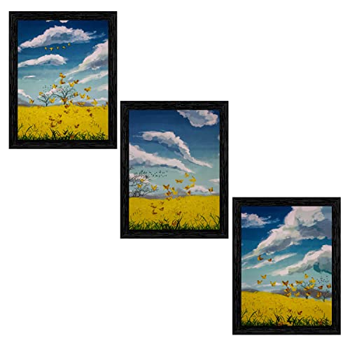 Indianara Set of 3 Butterflys in the Land Scape Framed Art Painting (3917BK) without glass 10.2 X 13, 10.2 X 13, 10.2 X 13 Inch (Multicolor) - Image 1