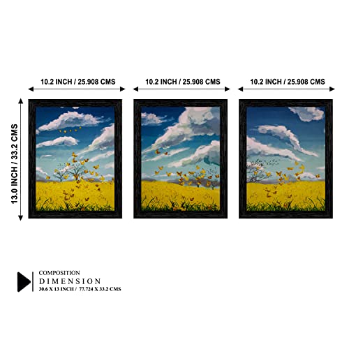 Indianara Set of 3 Butterflys in the Land Scape Framed Art Painting (3917BK) without glass 10.2 X 13, 10.2 X 13, 10.2 X 13 Inch (Multicolor) - Image 2