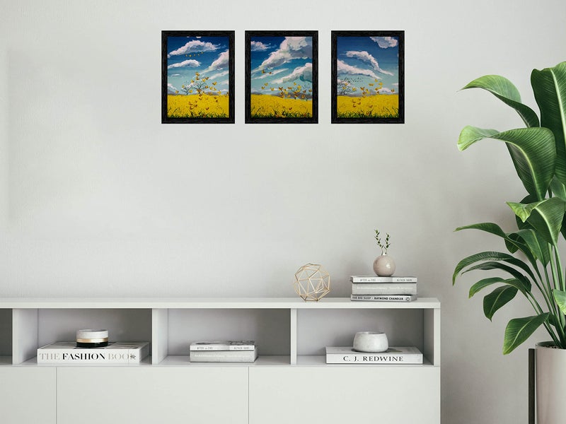 Indianara Set of 3 Butterflys in the Land Scape Framed Art Painting (3917BK) without glass 10.2 X 13, 10.2 X 13, 10.2 X 13 Inch (Multicolor) - Image 3