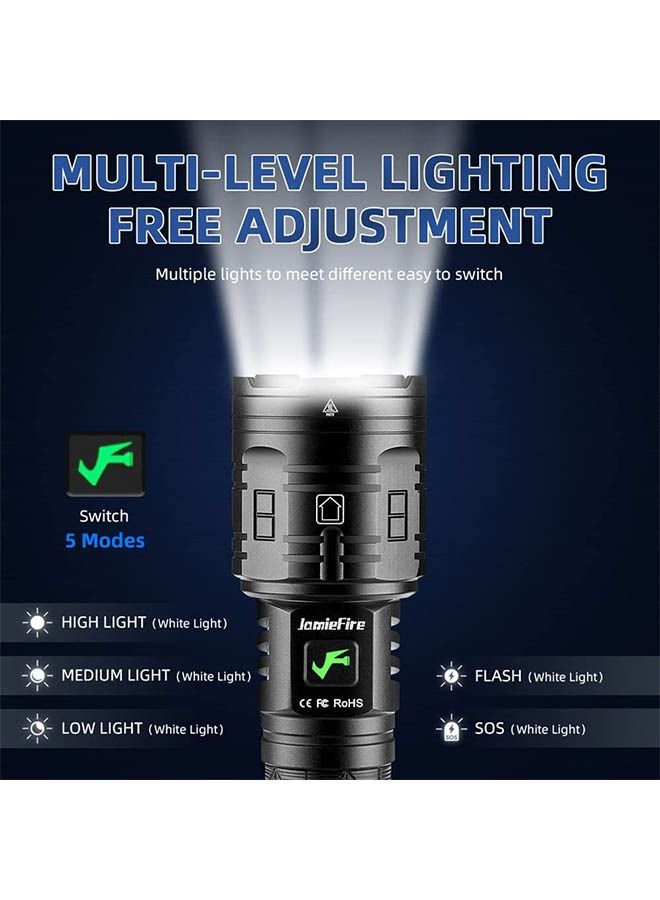 LED Rechargeable Super Bright Tactical Flashlight, 90000 High Lumen,XHP160 Zoom Waterproof 5 Modes Best for Hiking Hunting Camping - Image 2