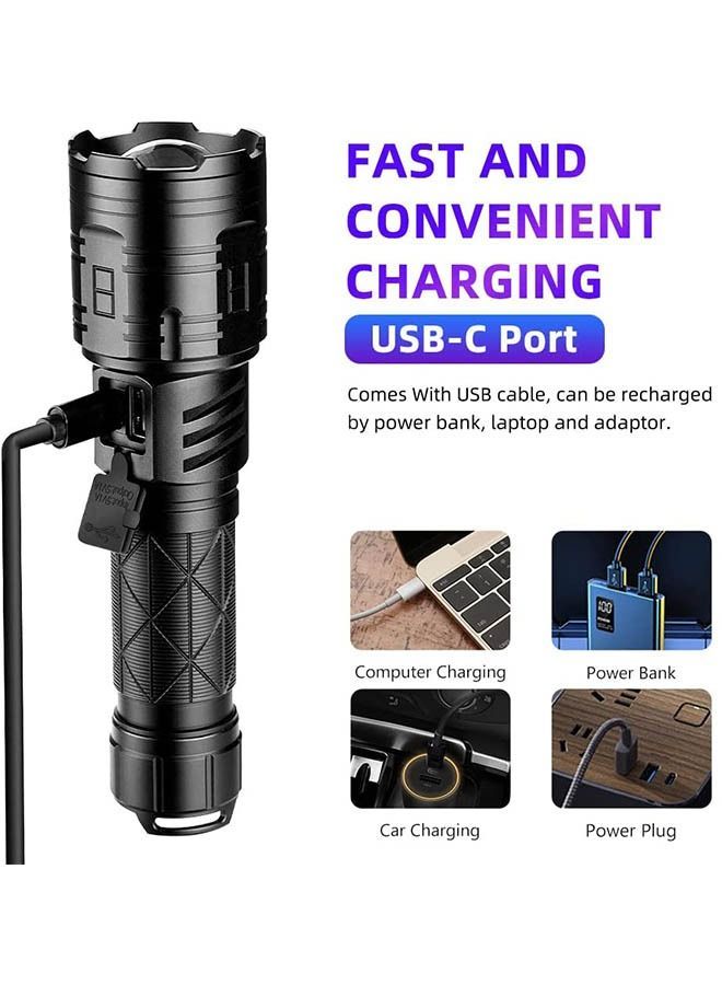 LED Rechargeable Super Bright Tactical Flashlight, 90000 High Lumen,XHP160 Zoom Waterproof 5 Modes Best for Hiking Hunting Camping - Image 5