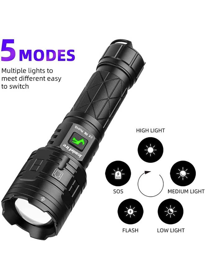 LED Rechargeable Super Bright Tactical Flashlight, 90000 High Lumen,XHP160 Zoom Waterproof 5 Modes Best for Hiking Hunting Camping - Image 3