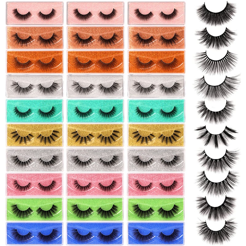 LANFLOWER False Eyelashes 30 Pairs Natural 3D Faux Mink Lashes Pack Handmade Eye Lashes Wholesale 10 Styles - Image 1
