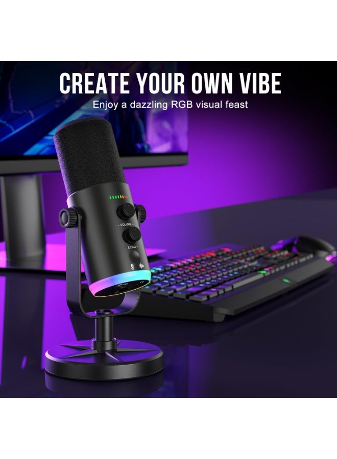 ميكروفون YU7 الديناميكي بمنفذي XLR و USB - ميكروفون بودكاست RGB مع خاصية تقليل الضوضاء | ميكروفون للبث المباشر والألعاب والتسجيل - Image 2