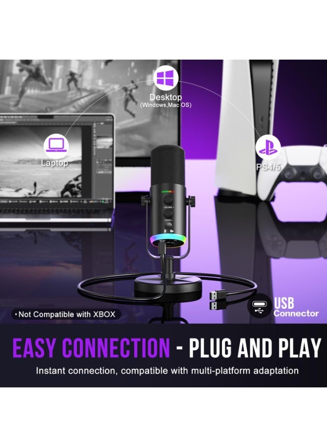 ميكروفون YU7 الديناميكي بمنفذي XLR و USB - ميكروفون بودكاست RGB مع خاصية تقليل الضوضاء | ميكروفون للبث المباشر والألعاب والتسجيل - Image 5
