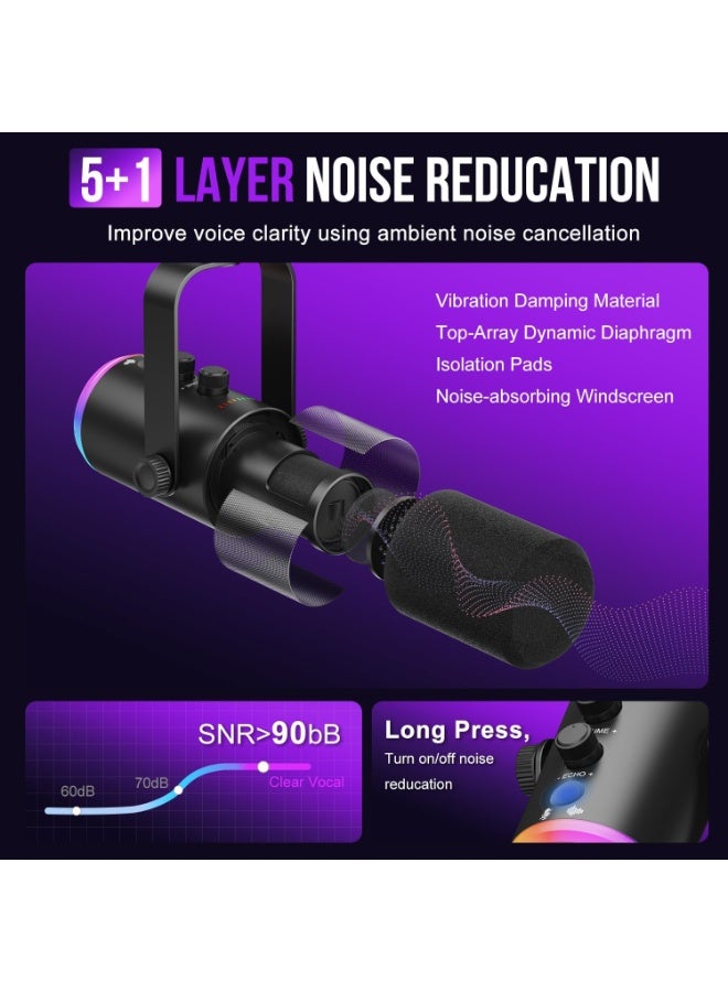 ميكروفون YU7 الديناميكي بمنفذي XLR و USB - ميكروفون بودكاست RGB مع خاصية تقليل الضوضاء | ميكروفون للبث المباشر والألعاب والتسجيل - Image 4