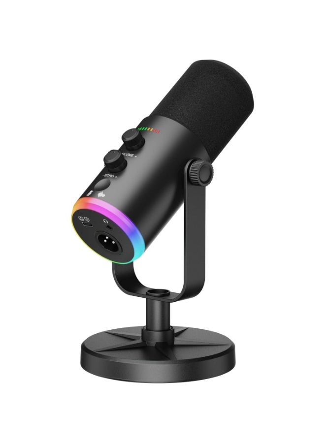 ميكروفون YU7 الديناميكي بمنفذي XLR و USB - ميكروفون بودكاست RGB مع خاصية تقليل الضوضاء | ميكروفون للبث المباشر والألعاب والتسجيل - Image 1