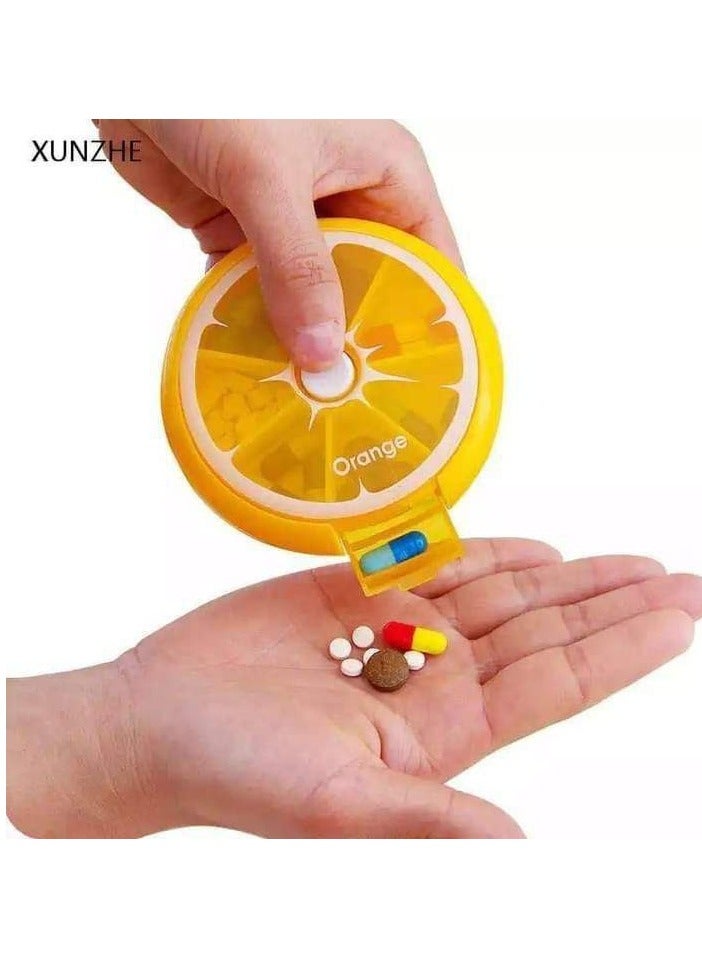 fruit Medicine box one week Pill organiser, Travel Portable 7 Slot Vitamin Medicine Pill Box Case - Orange - Image 1