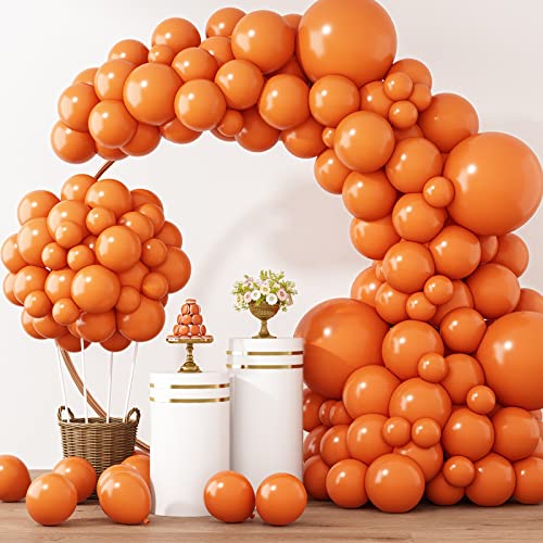 RUBFAC 129pcs Orange Balloons Different Sizes 1812105 Inches Burnt Orange Fall Balloon Arch Kit Garland for Halloween Thanksgiving Party Baby Shower Birthday Decoration - Image 1