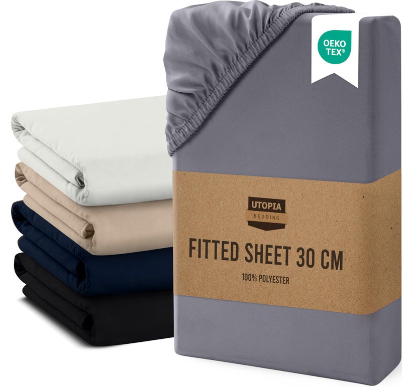 Utopia Bedding Fitted Sheet Super King Grey  Deep Pocket 30cm Bottom Sheet  Easy Care  Soft Brushed Microfibre Fabric  Shrinkage and Fade Resistant