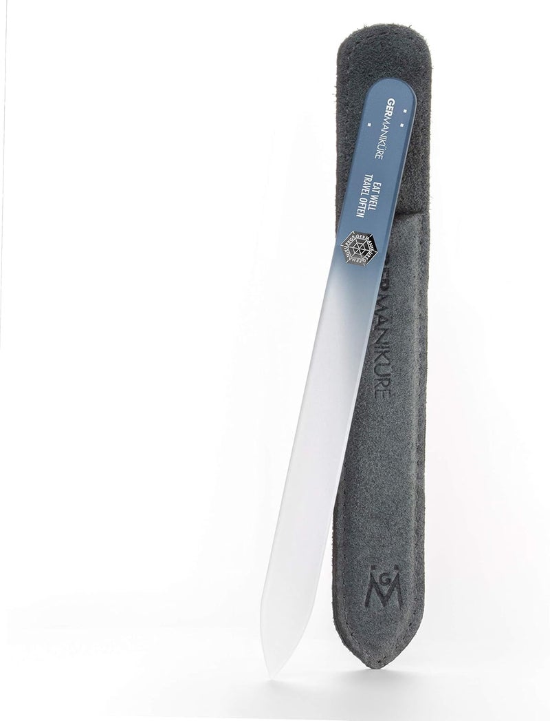 GERMANIKURE Czech Crystal Glass Nail File in Suede Leather Case - EAT WELL TRAVEL OFTEN - Professional Manicure & Pedicure Products for Smooth Easy Shaping of Natural Nails Low wear optimized design - Image 1