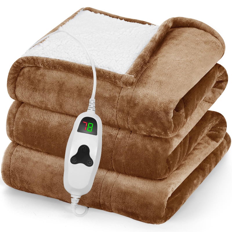 greenoak Heated Blanket Electric Throw 50X60 Heating Blanket with 10 Heat Levels 8 Hours AutoOffFleece Soft Blanket Birthday Gifts for Grandma Seniors Brown