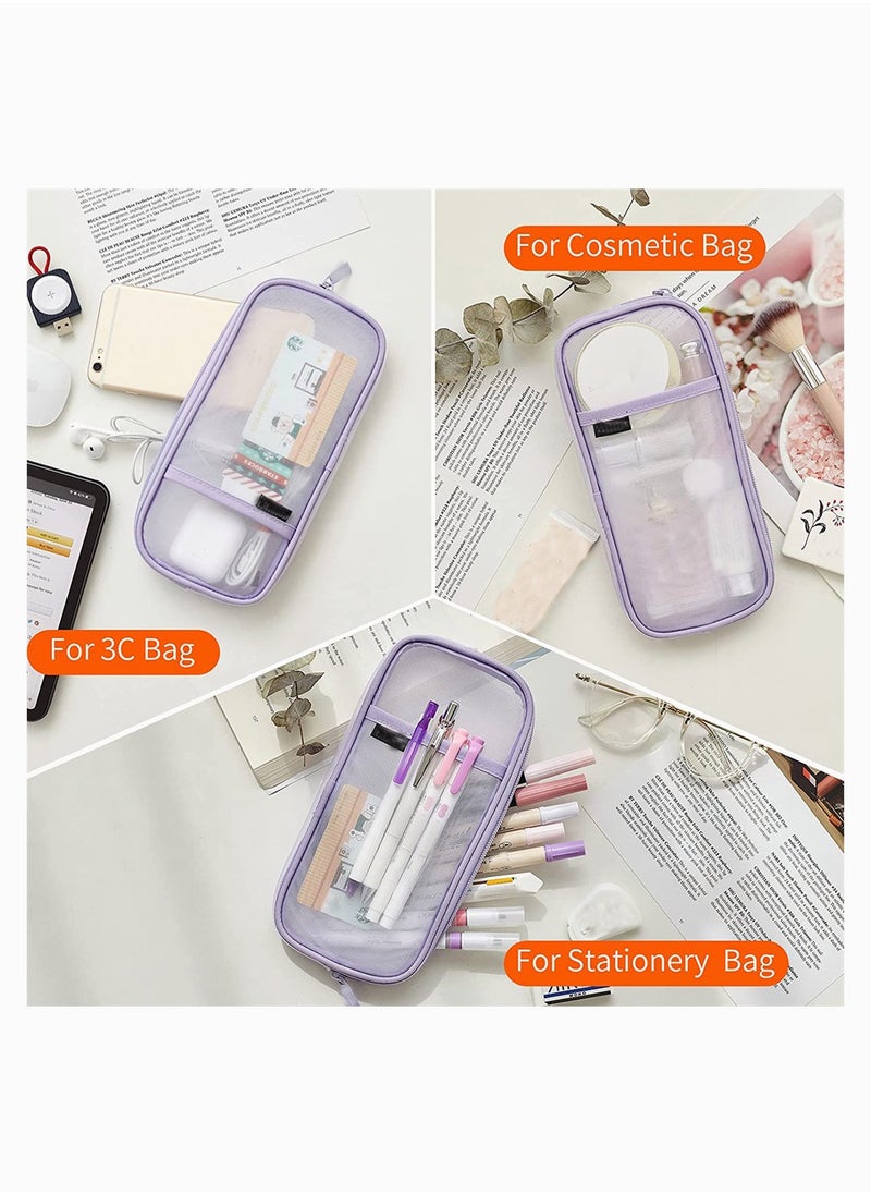 SYOSI - Stationary Bag, SYOSI Grid Mesh Pen Pencil Case with Zipper Clear Makeup Color Pouch Cosmetics Bag Multi Purpose Travel School Teen Girls Transparent Box (Purple) - Image 1