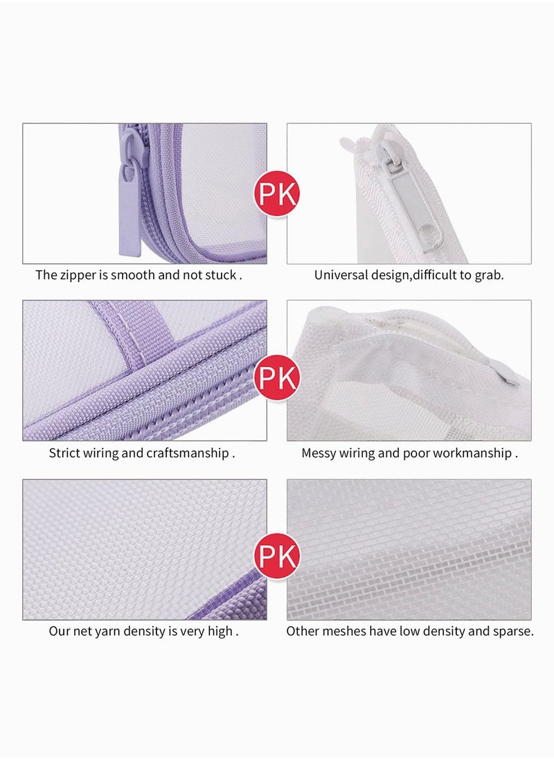 SYOSI - Stationary Bag, SYOSI Grid Mesh Pen Pencil Case with Zipper Clear Makeup Color Pouch Cosmetics Bag Multi Purpose Travel School Teen Girls Transparent Box (Purple) - Image 1