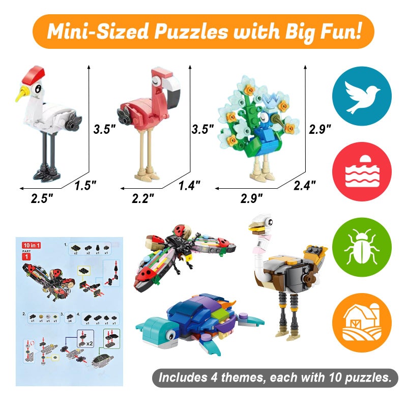 GOLDGE 40 Packs Party Favors for Kids â€“ 999+ PCS Animal Building Blocks, 4 Themes: Ocean Birds Insects Farm â€“ DIY Toys for Boys Girls Ages 6-12, Goodie Bag Stuffers, Classroom Prizes, Easter Basket Stuffers - Image 2