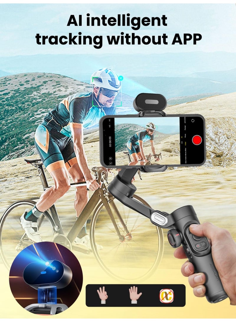 AOCHUAN Smart XE AI Smartphone Gimbal Stabilizer - App-Free AI Tracking, Gesture Control, 360° Inception, 3-Axis Foldable Tripod, Compatible with iPhone and Android, Black - Image 2