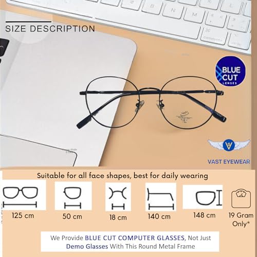 Vast Men Women Round Lightweight Spectacle Frame Eyeglasses UV Protection Anti Eye strain Computer Glasses | Gaming glasses |reduces headlight glare - Image 4