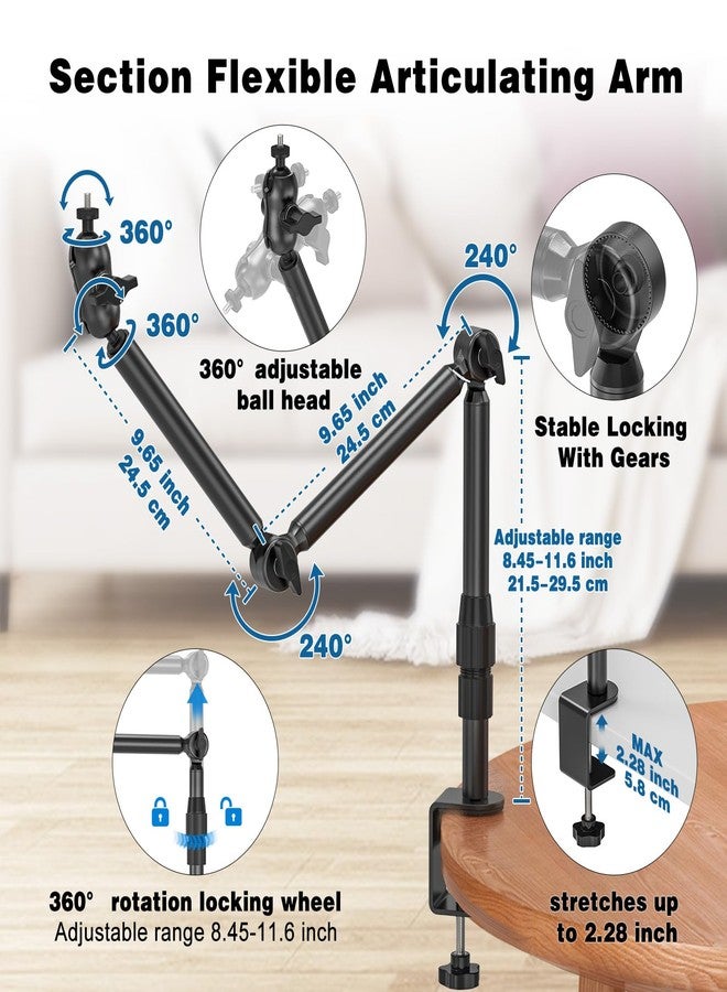 JUBOR Overhead Camera Mount for Desk, 30.9" Webcam Stand with 1/4" Screws, 360° Adjustable Tabletop C-Clamp Stand for DSLR, Webcam, Digital Cameras, Mini Projector,Microphone - Image 2