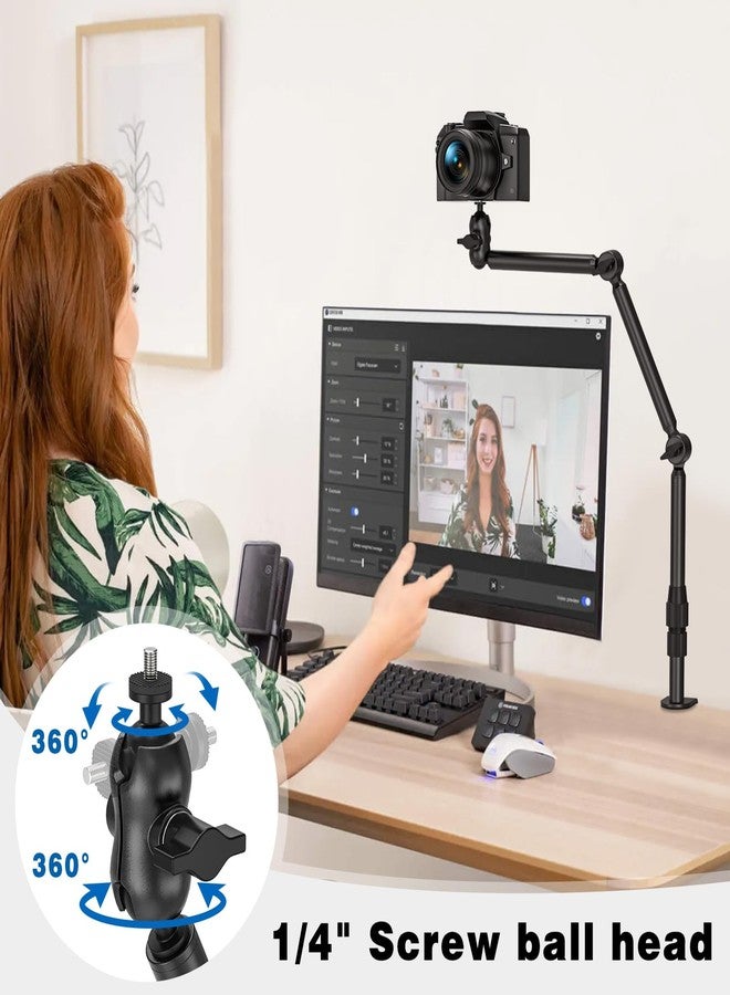 JUBOR Overhead Camera Mount for Desk, 30.9" Webcam Stand with 1/4" Screws, 360° Adjustable Tabletop C-Clamp Stand for DSLR, Webcam, Digital Cameras, Mini Projector,Microphone - Image 3