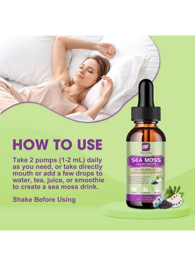B BEWORTHS Sea Moss Liquid Drops - Irish Sea Moss Black Seed Oil with Ashwagandha, Soursop Bitters, Elderberry, Burdock Root, Bladderwrack, Multimineral Seamoss Supplement Support Antioxidant, Immune, Gut Health - Image 5
