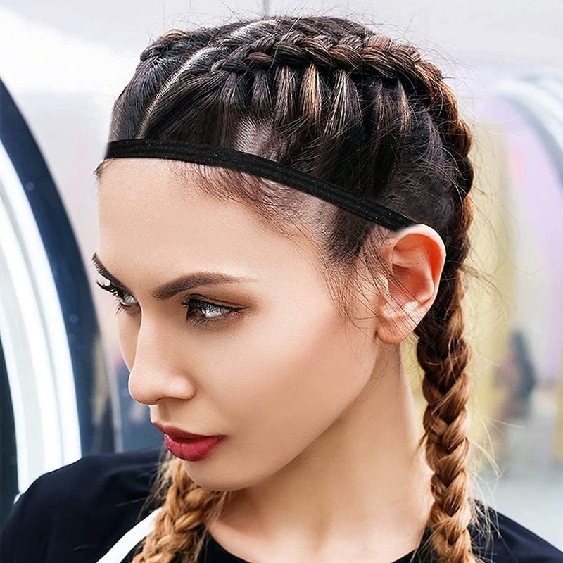 FUNI 4 Pieces Thick Non-Slip Elastic Sport Headbands Hair Headbands for Women and Men (Black, Grey)4 Pieces Thick Non-slip Elastic Sport Headbands Football Hair Headbands for Women and Men - Image 3