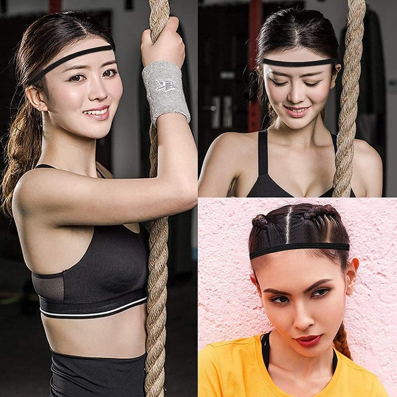 FUNI 4 Pieces Thick Non-Slip Elastic Sport Headbands Hair Headbands for Women and Men (Black, Grey)4 Pieces Thick Non-slip Elastic Sport Headbands Football Hair Headbands for Women and Men - Image 5