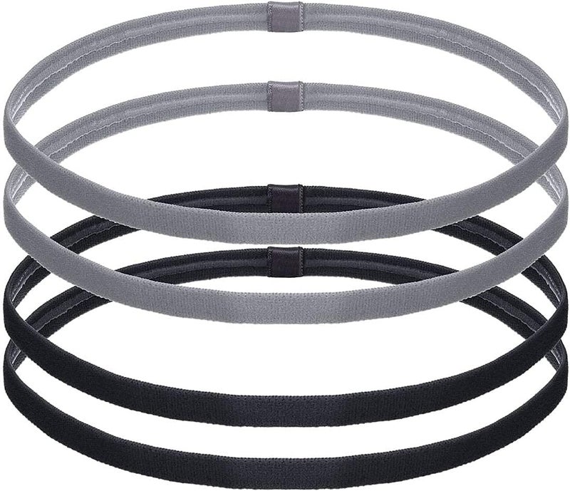 FUNI 4 Pieces Thick Non-Slip Elastic Sport Headbands Hair Headbands for Women and Men (Black, Grey)4 Pieces Thick Non-slip Elastic Sport Headbands Football Hair Headbands for Women and Men - Image 1